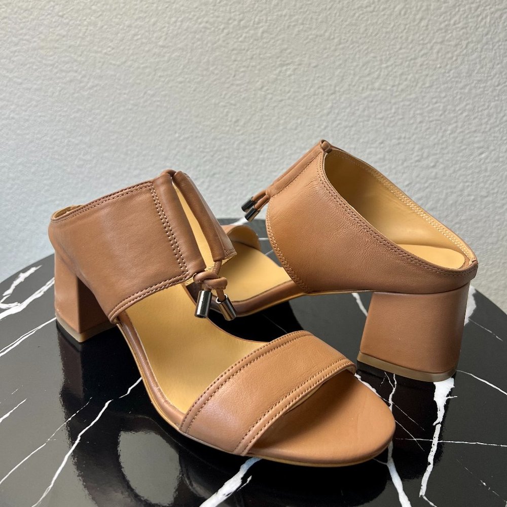 FABIANELLI Tan Made In Italy Leather Two Bands Heel Sandals